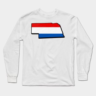 Red, White, and Blue Nebraska Outline Long Sleeve T-Shirt